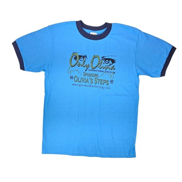 Anvil Other - Vintage Only Olivia Newton-John Fan Club Wall China T Shirt Blue Ringer Medium